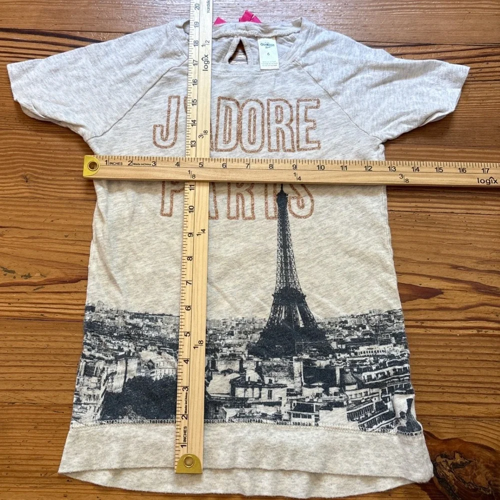 OshKosh‎ B'Gosh Graphic Tee Kids Gray Excellent J'Adore Paris Glitter SIZE 6